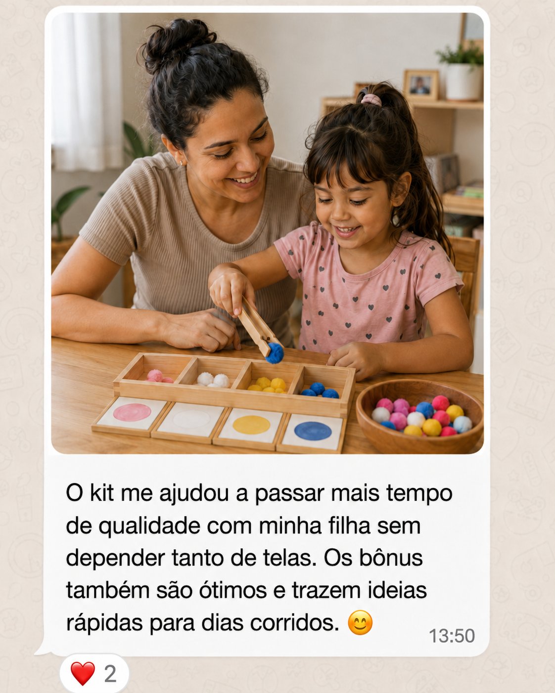 Print de WhatsApp: mãe relata mais tempo de qualidade sem telas