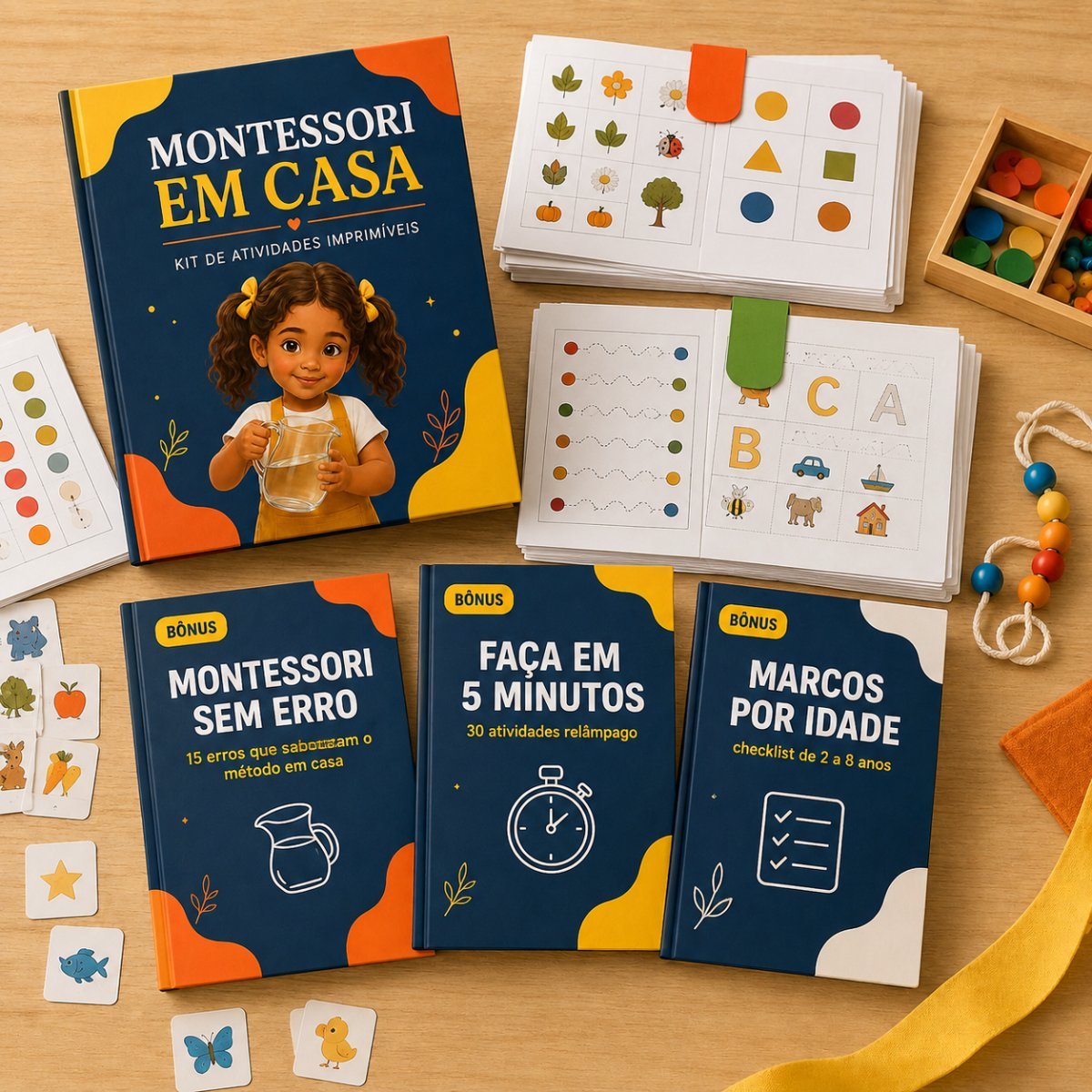 Kit Montessori Completo com guia principal, fichas de atividades e 3 bônus impressos