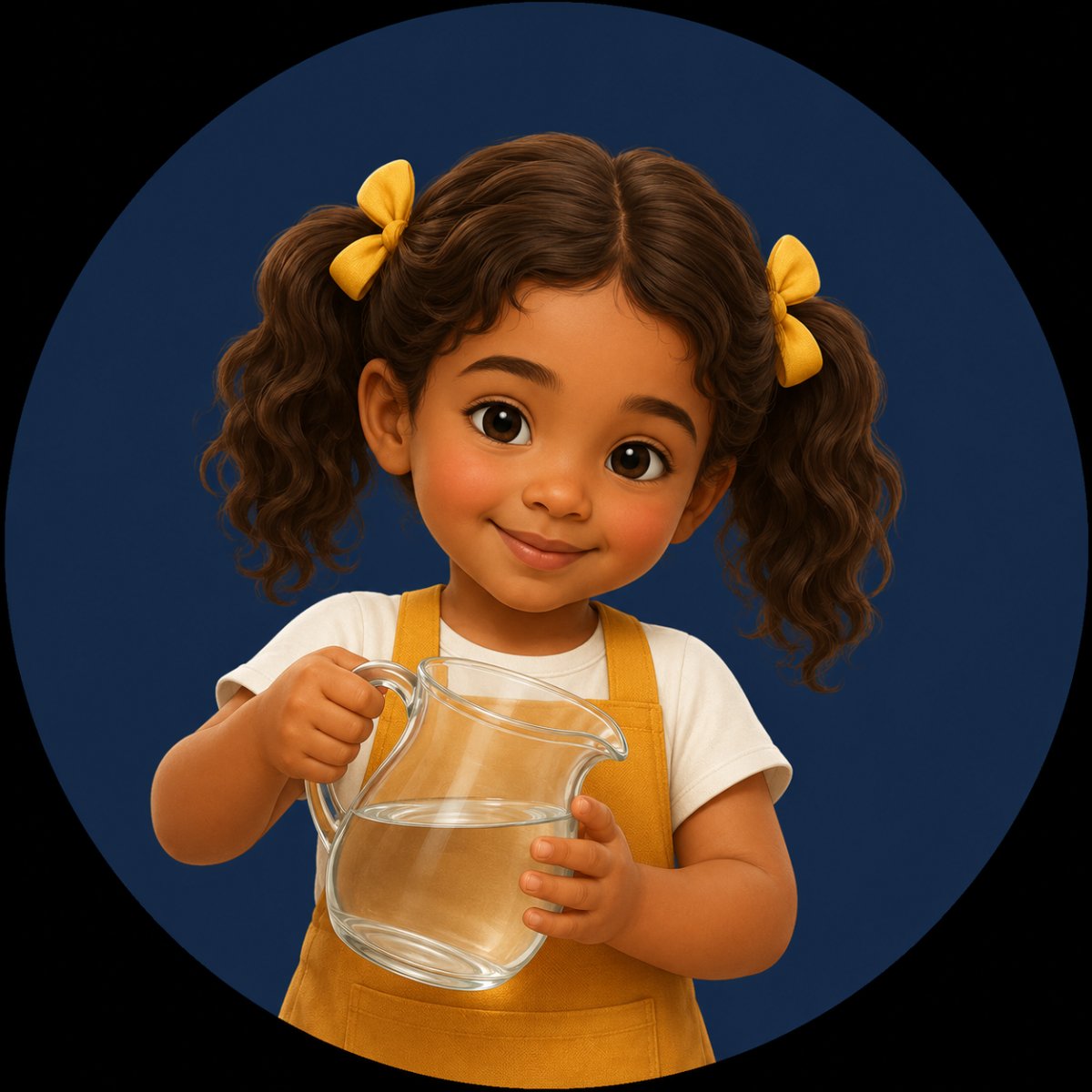 Mascote da Montessori em Casa: menina segurando uma jarra de água